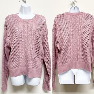 John + Jenn Womens Chunky Knit English Rose Cable Knit Pull Over Sweater Size S